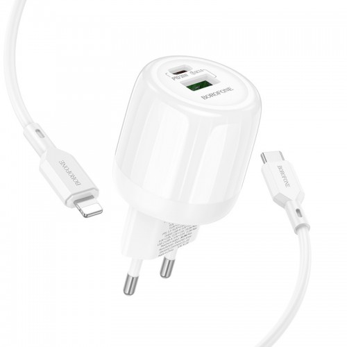 МЗП Borofone BA94A Lustrous PD30W+QC3.0 (1USB-A/1C) + кабель Type-C to Lightning