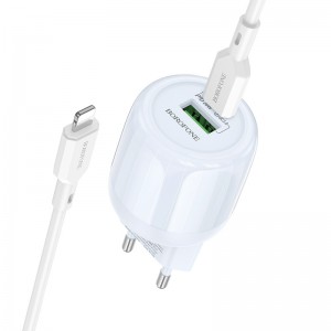 СЗУ Borofone BA93A Lustrous PD20W+QC3.0 (1USB-A/1C) + кабель Type-C to Lightning