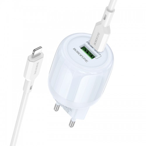 СЗУ Borofone BA93A Lustrous PD20W+QC3.0 (1USB-A/1C) + кабель Type-C to Lightning