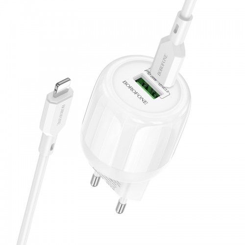 МЗП Borofone BA93A Lustrous PD20W+QC3.0 (1USB-A/1C) + кабель Type-C to Lightning