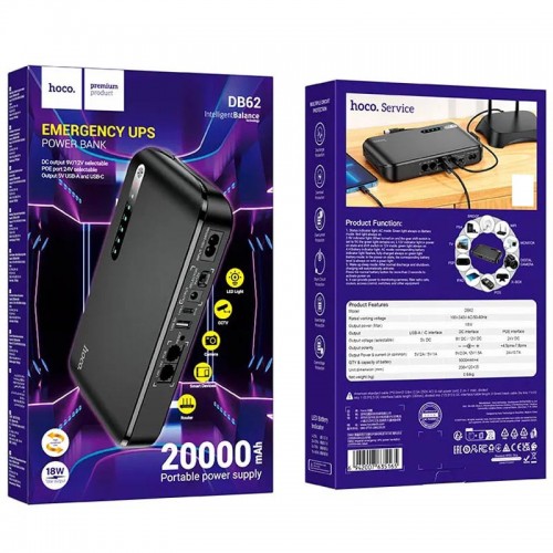 Джерело безперебійного живлення Hoco DB62 Smart Mini UPS для роутерів 5V/9V/12V 20000 mAh