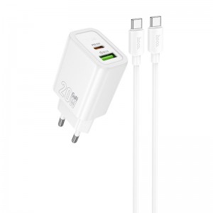 МЗП Hoco N61 Gentle PD20W+QC3.0 (1USB-A/1C) + кабель Type-C to Type-C