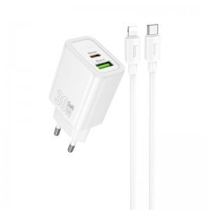 СЗУ Hoco N63 Gentle PD30W+QC3.0 (1USB-A/1C) + кабель Type-C to Lightning