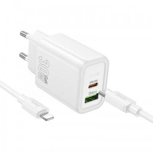 СЗУ Hoco N63 Gentle PD30W+QC3.0 (1USB-A/1C) + кабель Type-C to Lightning