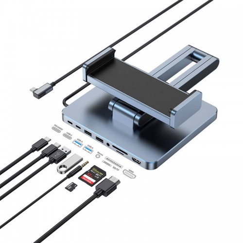 Подставка для планшетов+HUB WIWU AH801 Adjustable 8in1 (USB-C to HDMI+2xUSB-A+2xUSB-C+SD/TF+3.5mm)