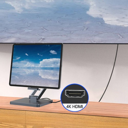 Подставка для планшетов+HUB WIWU AH801 Adjustable 8in1 (USB-C to HDMI+2xUSB-A+2xUSB-C+SD/TF+3.5mm)