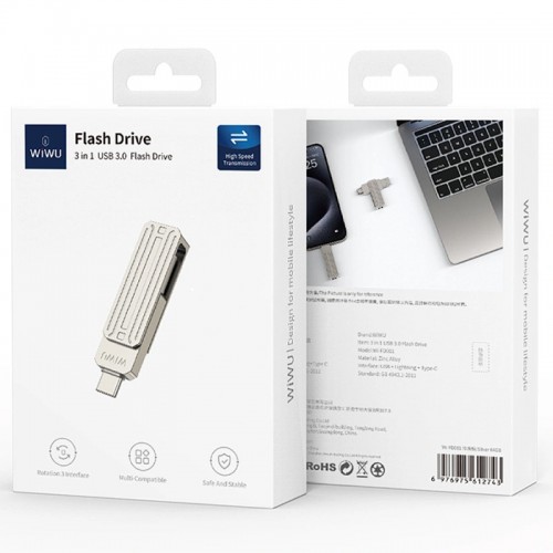 Флеш-накопитель Wiwu Wi-FD001 3in1 (USB-A/C/L) USB 3.0 — 256GB