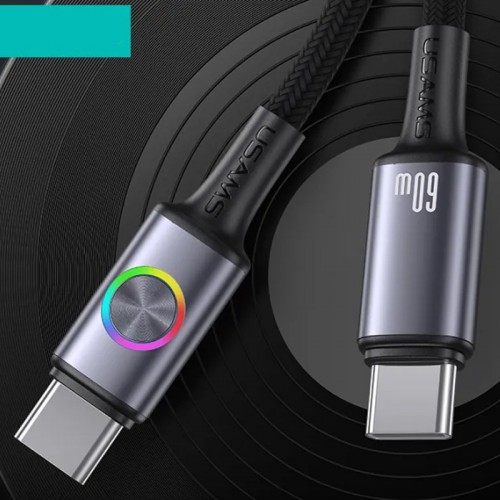 Дата кабель Usams US-SJ752 With Colorful Light Huan Ser. Type-C to Type-C 60W (1.2m)