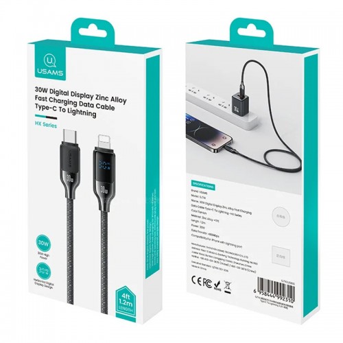 Дата кабель Usams US-SJ741 Digital Display HX Ser. Type-C to Lightning 30W (1.2m)