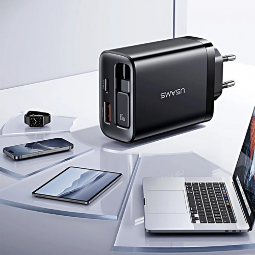 СЗУ Usams US-CC299 GaN With Retractable Type-C Cable Xiang Ser. 65W (1USB-A/1C)