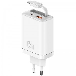 СЗУ Usams US-CC299 GaN With Retractable Type-C Cable Xiang Ser. 65W (1USB-A/1C)