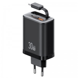 СЗУ Usams US-CC296 GaN With Retractable Type-C Cable Xiang Ser. 30W (1USB-A/1C)