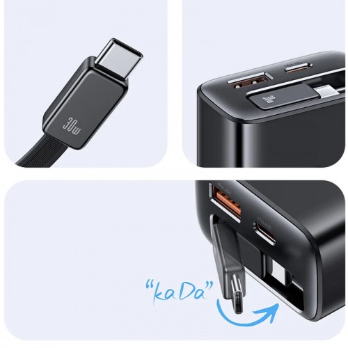 МЗП Usams US-CC296 GaN With Retractable Type-C Cable Xiang Ser. 30W (1USB-A/1C)