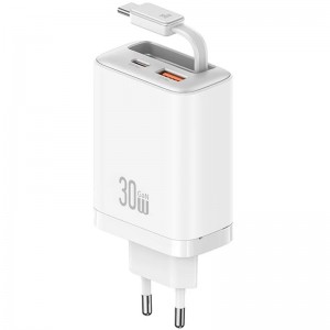 СЗУ Usams US-CC296 GaN With Retractable Type-C Cable Xiang Ser. 30W (1USB-A/1C)