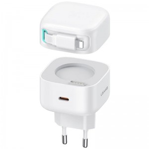 СЗУ Usams US-CC209 GaN With Lightning Magnetic Retractable Cable Module XMF Ser. 35W (2USB-C)