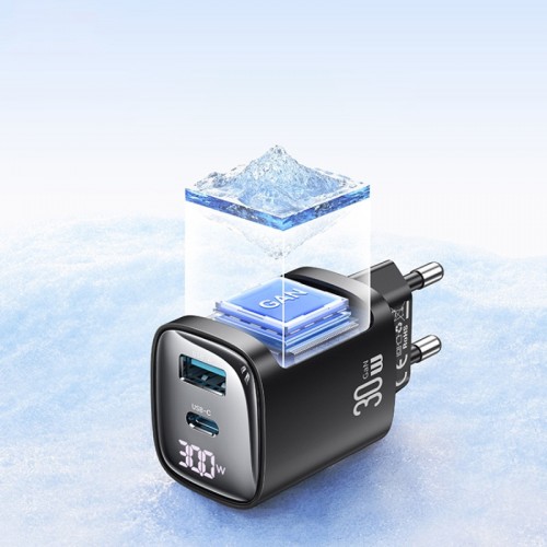 СЗУ Usams US-CC229 GaN Digital Display XC Ser. 30W (1USB-A/1C)