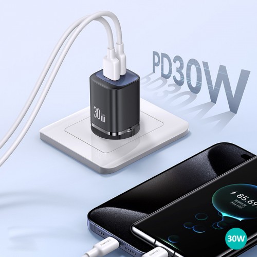 СЗУ Usams US-CC254 GaN HC Ser. 30W (1USB-A/1C)