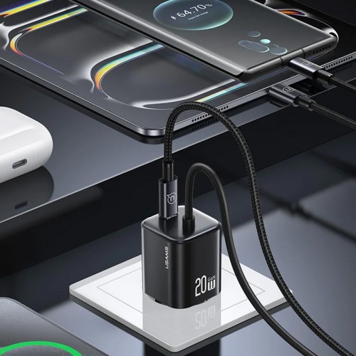 СЗУ Usams US-CC261 GaN JC Ser. 20W (2USB-C) + кабель Type-C to Type-C