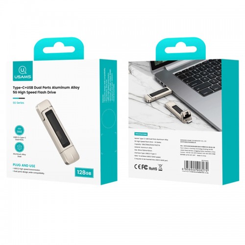 Флеш-накопитель Usams US-ZB274 2in1 USB 3.2 + Type-C GEN1 Dual Ports Aluminum Alloy 5G – 128GB