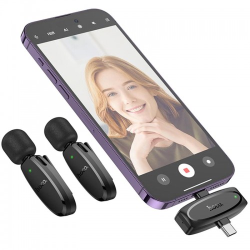Петличный беспроводной микрофон Hoco L15 Dual-mic clip-on wireless digital (Lightning/Type-C)