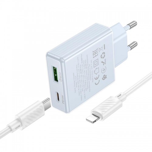 МЗП Hoco C142A Direct PD20W+QC3.0 (1USB-A/1C) + кабель Type-C to Lightning