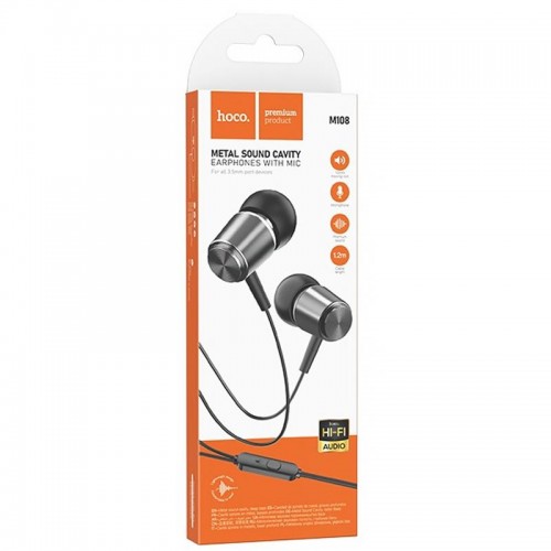 Стерео Наушники Hoco M108 Spring metal universal with mic (3.5mm/1.2m)