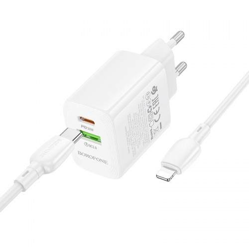 МЗП Borofone BN29 Fuente PD30W+QC3.0 (1USB-A/1C) + кабель Type-C to Lightning