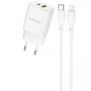 СЗУ Borofone BN14 Royal PD30W+QC3.0 (1USB-A/1C) + кабель Type-C to Lightning