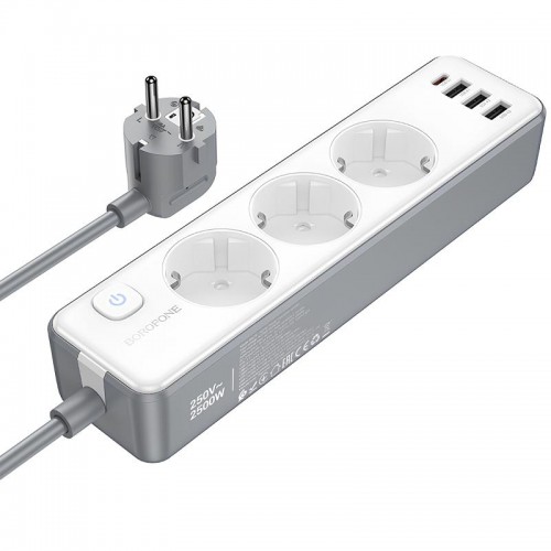 Удлинитель Borofone BAC9 Power PD20W (3USB-A/1C/3xSocket) (2m)