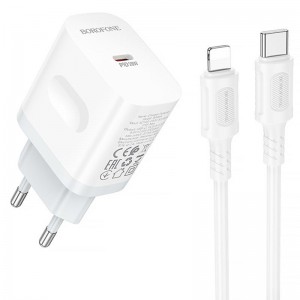 СЗУ Borofone BA99A Breeze PD20W (1USB-C) + кабель Type-C to Lightning