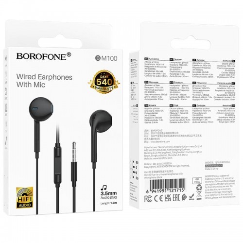 Навушники Borofone BM100 Fuente universal with microphone (3.5mm/1.2m)