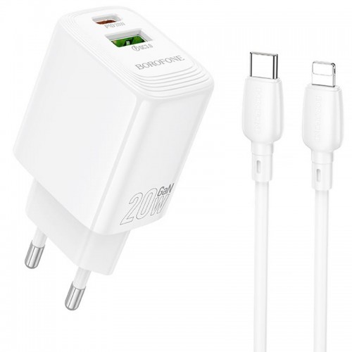 МЗП Borofone BN27 Fuente PD20W+QC3.0 (1USB-A/1C) + кабель Type-C to Lightning