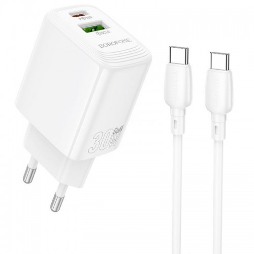 СЗУ Borofone BN29 Fuente PD30W+QC3.0 (1USB-A/1C) + кабель Type-C to Type-C
