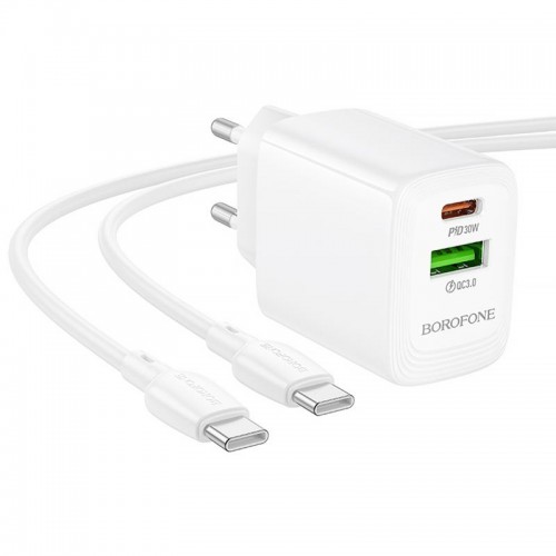 СЗУ Borofone BN29 Fuente PD30W+QC3.0 (1USB-A/1C) + кабель Type-C to Type-C