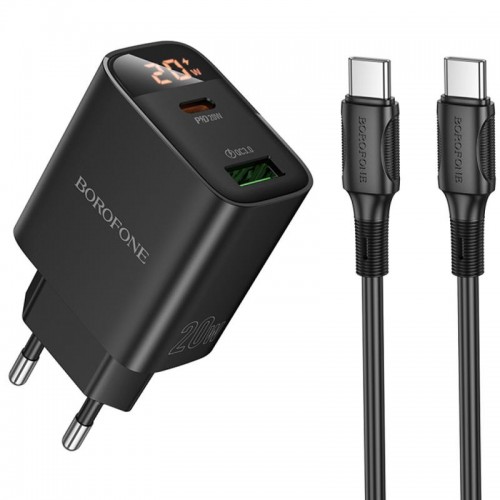 СЗУ Borofone BA96A Ilustre with digital display PD20W+QC3.0 (1USB-A/1C) + кабель Type-C to Type-C