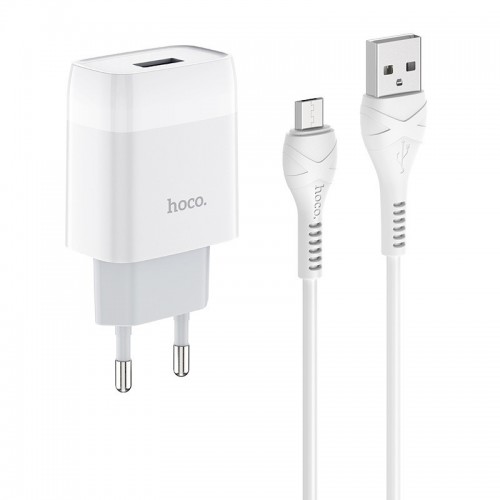 СЗУ Hoco C72A Glorious 2.1A (1USB-A) + кабель USB to MicroUSB White