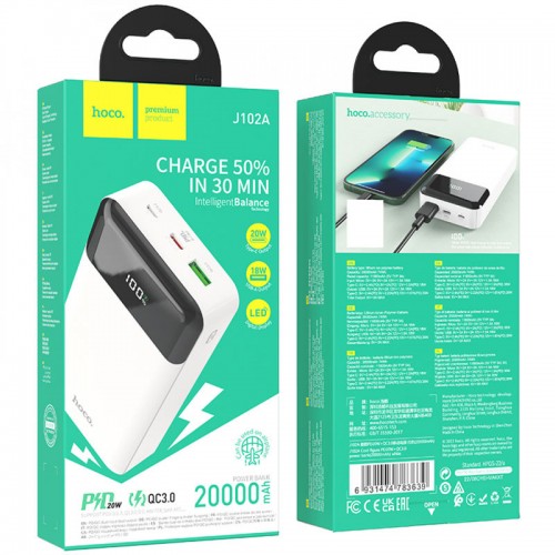 Power Bank Hoco J102A Cool figure PD20W+QC3.0 20000 mAh White