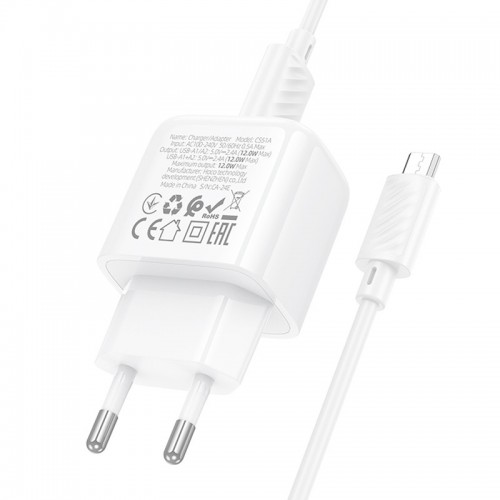 МЗП Hoco CS51A Surplus (2USB-A) + кабель USB to MicroUSB