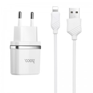 СЗУ Hoco C12 Charger + Cable Lightning 2.4A 2USB White