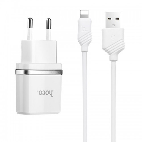 СЗУ Hoco C12 Charger + Cable Lightning 2.4A 2USB White