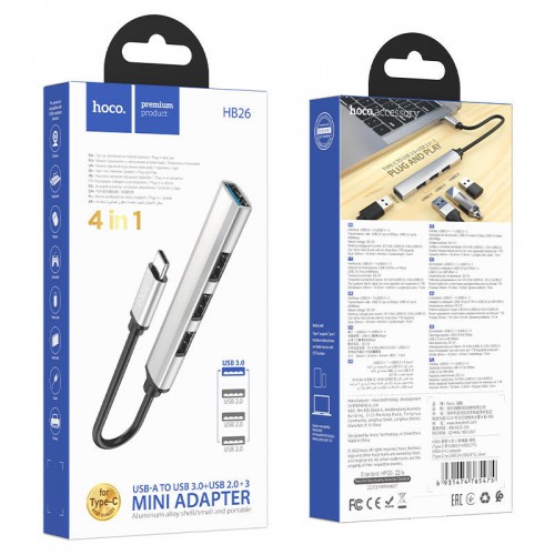 Переходник Hoco HB26 4in1 (Type-C to USB3.0+USB2.0*3)