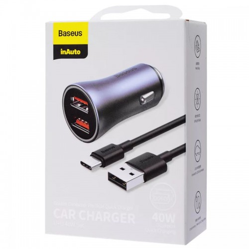 АЗП Baseus Golden Contactor Pro 40W 2USB + Type-C 5A (1m) (TZCCJD-A0G)