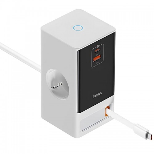 МЗП Baseus OS PowerCombo Digital PowerStrip+Retractable-C 65W (1USB-A/1C/2Socket) (1.5m) (PSLR000)