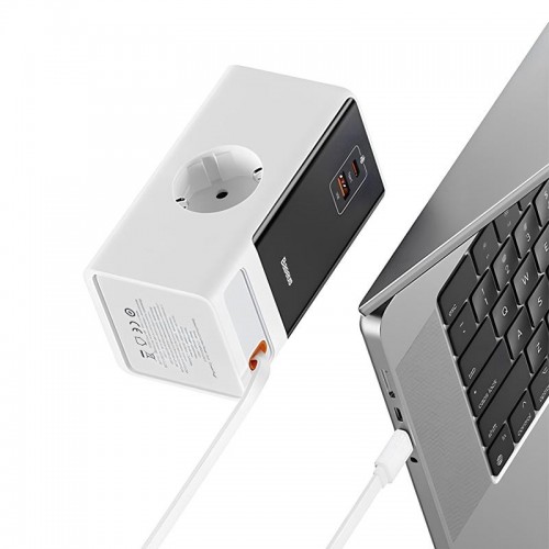 МЗП Baseus OS PowerCombo Digital PowerStrip+Retractable-C 65W (1USB-A/1C/2Socket) (1.5m) (PSLR000)