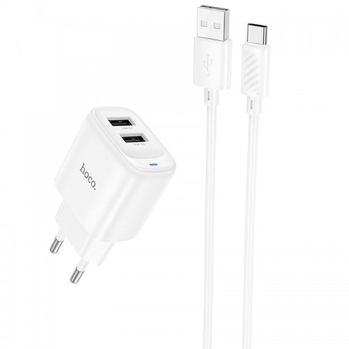 МЗП Hoco C141A Smart 2.1A (2USB-A) + кабель USB to Type-C