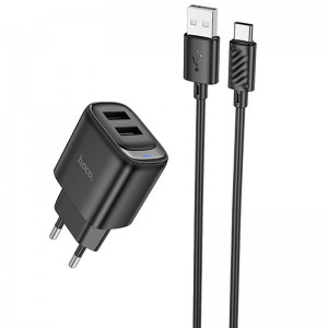 МЗП Hoco C141A Smart 2.1A (2USB-A) + кабель USB to Type-C
