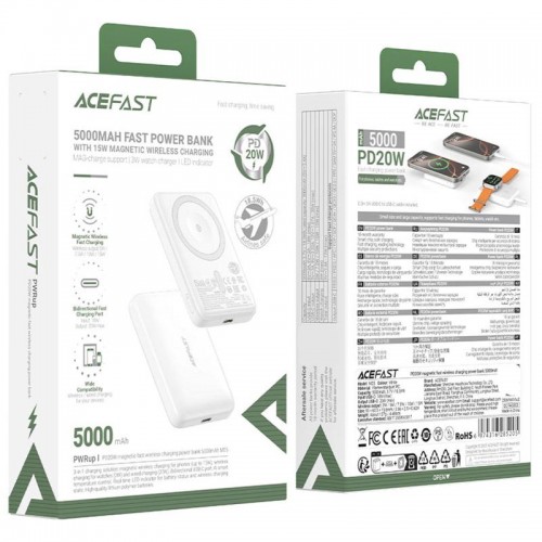 Power Bank Acefast M25 20W с БЗУ+iWatch 5000 mAh (White)