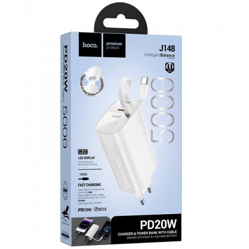 Power Bank Hoco J148 Handy PD20W with cable 5000 mAh (White)