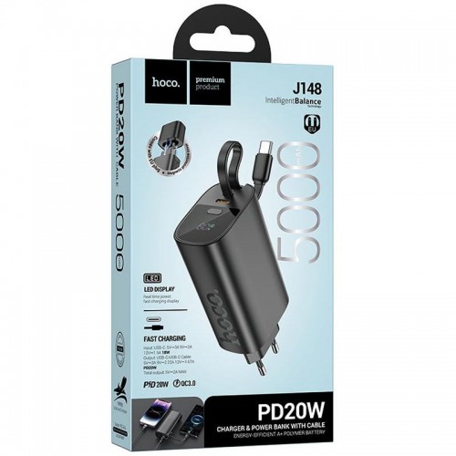 Power Bank Hoco J148 Handy PD20W with cable 5000 mAh (Black)