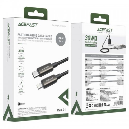 Дата кабель Acefast C23-01 Type-C to Lightning 30W (1.2m) Black